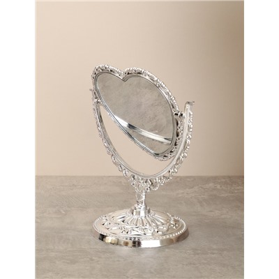 Зеркало настольное ажурное двустороннее 16,5 см сердце / YDW-06 /уп 72/серебро