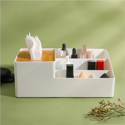 Органайзер для хранения «BAMBOO», 7 секций, 26.7×10×17 см, цвет белый/коричневый