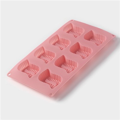 Форма для выпечки Доляна «Пирожное», силикон, 28×16×2 см, 8 ячеек (5×6.6 см), глубина 1.7 см, розовая