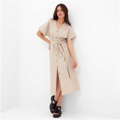 Платье миди женское на пуговицах MIST Summer time, бежевое, размер 46