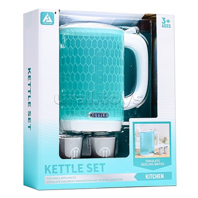 Бытовая техника "Электрический чайник с кружками"в коробке( цвет голубой)