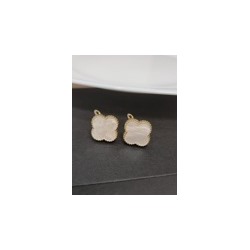 Комплект ювелирной бижутерии Итальянское золото (покрытие желтое 14к) в форме клевера, серьги, кольцо, кулон и браслет, цвет: белый, (сверху на камне наклеена пленка), 17 р, арт.213.085-17