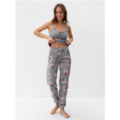 Пижама женская (майка, брюки) KAFTAN «Цветы», размер 44-46, серая