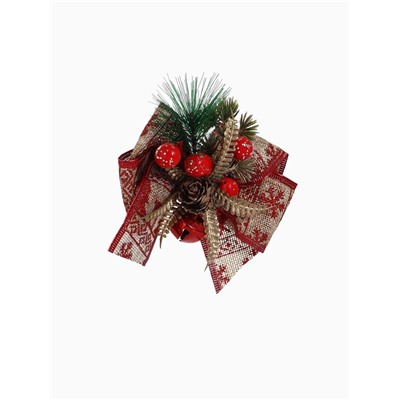 Ёлочные игрушки 2 шт. «Зимнее волшебство. Еловая композиция» пластик, бант с принтом, 12×11 см, красный