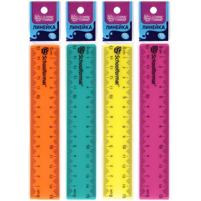 Линейка пластиковая 15 см непрозрачная цветная неон ЛИ-НЕ15 SchoolФормат