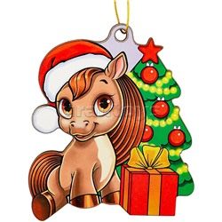 Новогодняя ёлочная подвеска из дерева "Пони и ёлочка" 9 см