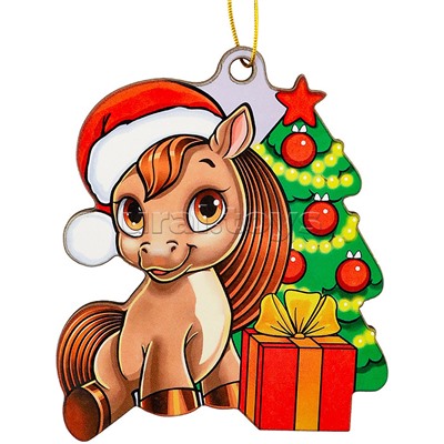 Новогодняя ёлочная подвеска из дерева "Пони и ёлочка" 9 см