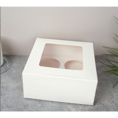 Коробка подарочная складная Белый 16x16x9 см / QR1616 /уп 12/600/ 689433 Капкейк