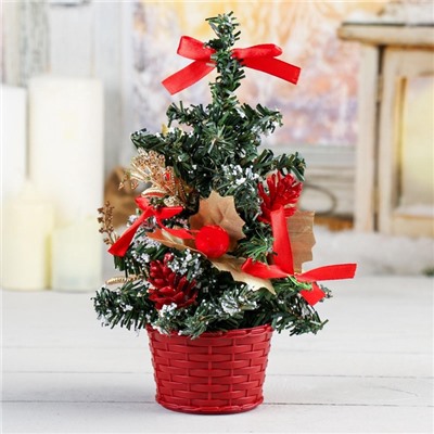 Искусственная ёлка настольная «Зимнее волшебство. Новогодний восторг», 20 см, красные банты, ветки ПВХ отгибаются