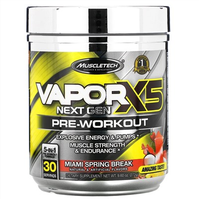 Muscletech, VaporX5, Next Gen, предтренировочный комплекс, со вкусом Miami Spring Break, 272 г (9,60 унции)