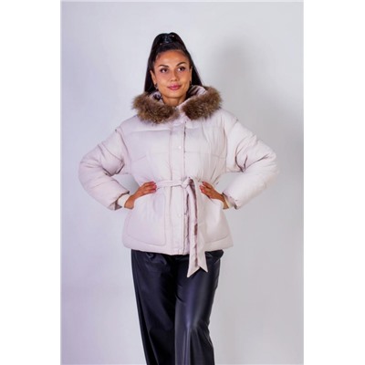 Куртка на поясе с капюшоном, евро-зима, демисезон арт.611 (Бежевый)