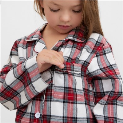 Пижама для девочки новогодняя из фланели (рубашка и брюки) KAFTAN, размер 30 (98-104 см), красно-белая