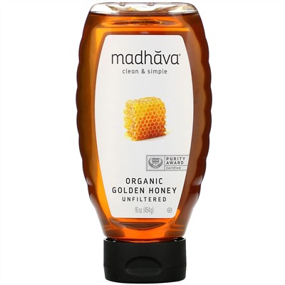 Madhava Natural Sweeteners, Organic Golden Honey, Unfiltered , 16 oz (454 g)