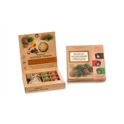 Мягкий кедровый грильяж Ассорти (классик/шишка/ клюква) с чаем / коробка / 120 гр / Территория Тайги