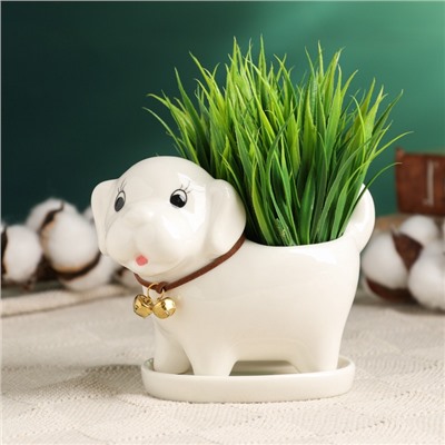 УЦЕНКА Горшок «Щенок» белый, 13×7×10 см