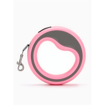 Рулетка - поводок для собак, лента 3 м, розовая, серая