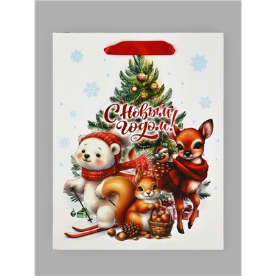 Пакет подарочный новогодний ламинированный «С Новым годом», MS 18×23×10 см