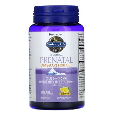 Minami Nutrition, Supercritical Prenatal, рыбий жир омега-3 со вкусом лимона, 60 мягких желатиновых капсул