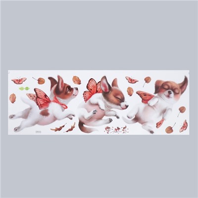 Наклейка интерьерная цветная «Пёсики с крыльями бабочек», 30×83 см