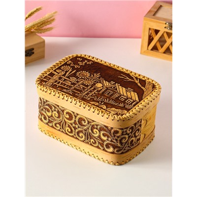 Хлебница-батонница с крышкой «Деревенька», 23×16×11 см, береста