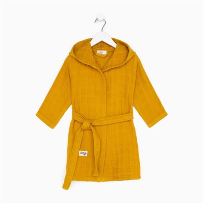 Халат детский муслиновый LoveLife (3 года, рост 98-104 см), горчичный, 100% хлопок, 235 г/м²