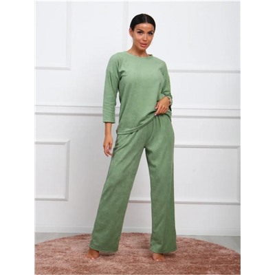 Костюм женский махровый с брюками палаццо КЖ017 (Олива)