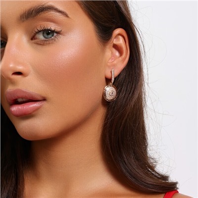 Серьги подвески ювелирная бижутерия коллекция "Дубай" покрытие позолота, вставка: фианиты, цвет: прозрачный, арт.215.499