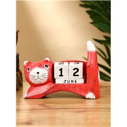 Календарь настольный «Кошка», 13×4×10 см, дерево, красный