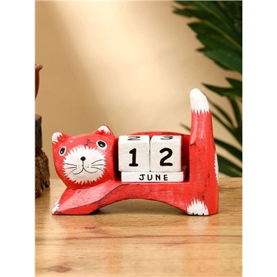 Календарь настольный «Кошка», 13×4×10 см, дерево, красный
