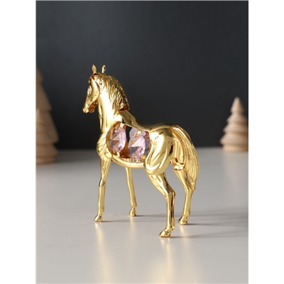 Фигурка металл «Лошадь» с 4 розовыми хрусталиками, 9×3×9 см