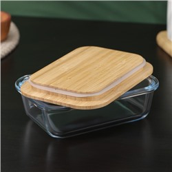 Контейнер для еды из BellaTenero «Эко», 640 мл, с бамбуковой крышкой, жаропрочное стекло, прозрачный