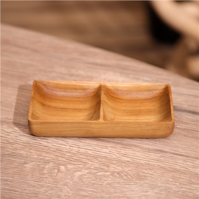 Соусница двойная, 14×7×2 см, тиковое дерево