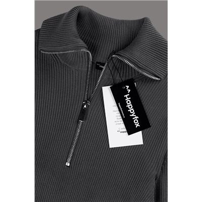 Женский джемпер в рубчик с воротником на молнии Happyfox