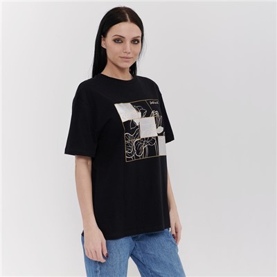 Футболка женская, чёрная, размер ONE SIZE (42-46)