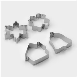 Набор форм для вырезания печенья Доляна «Снежинка. Домик. Колокольчик. Клевер», 4 шт.