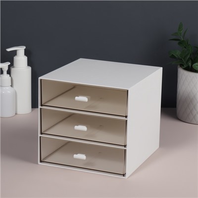 Органайзер для хранения BASIC, многоуровневый, 3 секции, 15.4×14.6×16.7 см, белый, прозрачный