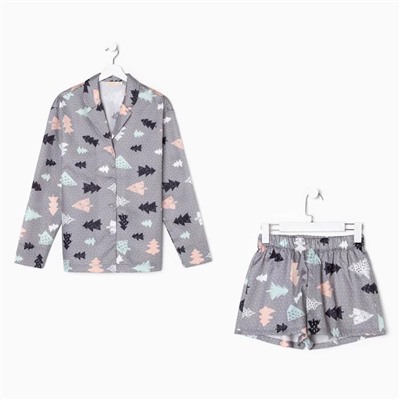 Пижама (рубашка, шорты) женская KAFTAN «Елки», размер 48-50