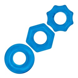 Комплект из трех голубых колец для эрекции 3-Pack Nuts   Bolts Stretch Cock Ring Set
