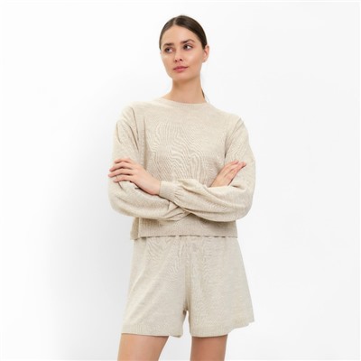 Костюм женский (джемпер, шорты) MINAKU: Casual Collection, бежевый, размер 50