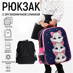 Рюкзак школьный, каркасный, 39×30×14 см «Серые котята»