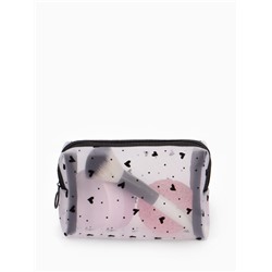 Косметичка женская HEARTS, с рисунком, сетка, на молнии, белая