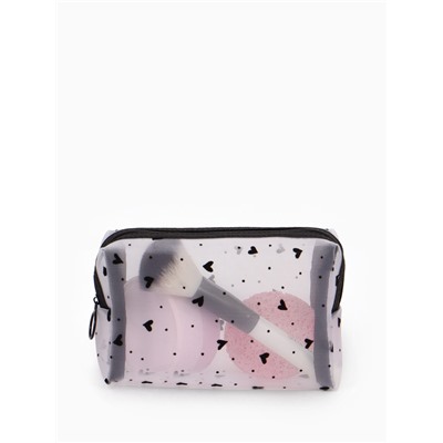 Косметичка женская HEARTS, с рисунком, сетка, на молнии, белая