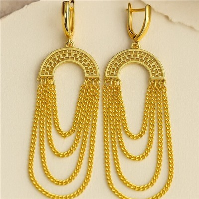 Серьги длинные висячие ювелирная бижутерия Итальянское золото (покрытие желтое 14к) , арт.217.434