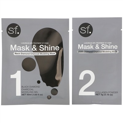 SFGlow, Mask & Shine, моделирующая косметическая маска с черным каменным углем, набор из 4 предметов