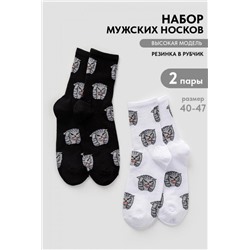 Носки мужские Драматик кот (набор 2 пары) (Белый, черный)