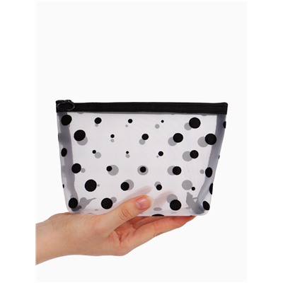 Косметичка DOTs, с рисунком, сетка, на молнии, белая