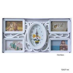 Фоторамка коллаж с часами 52х27 см / 082 /уп 18/ 4 фото