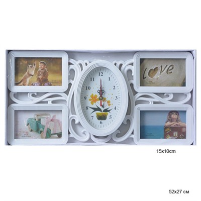 Фоторамка коллаж с часами 52х27 см / 082 /уп 18/ 4 фото