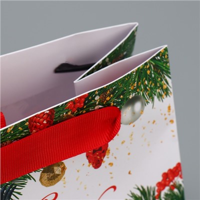 Пакет подарочный новогодний ламинированный квадратный «Яркие краски», 14×14×9 см