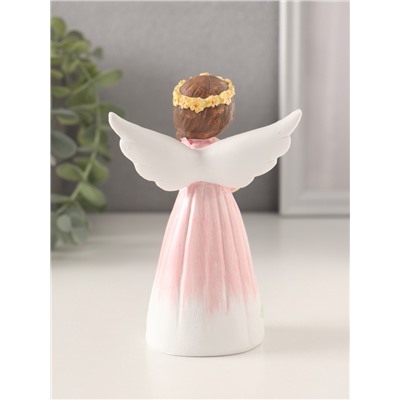 Фигурка полистоун «Девушка-ангел в розовом платье, с жёлтыми незабудками», 8×4.5×12 см